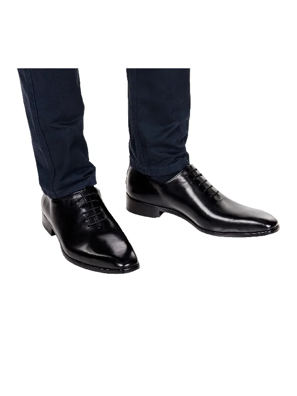 MENS CALF LEATHER WHOLE CUT OXFORD LACE UP SHOES IN BLACK