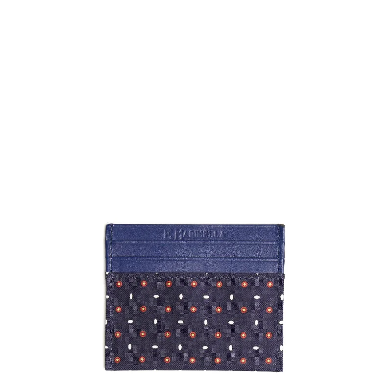 DARK BLUE LEATHER AND SILK CREDIT CARD HOLDER