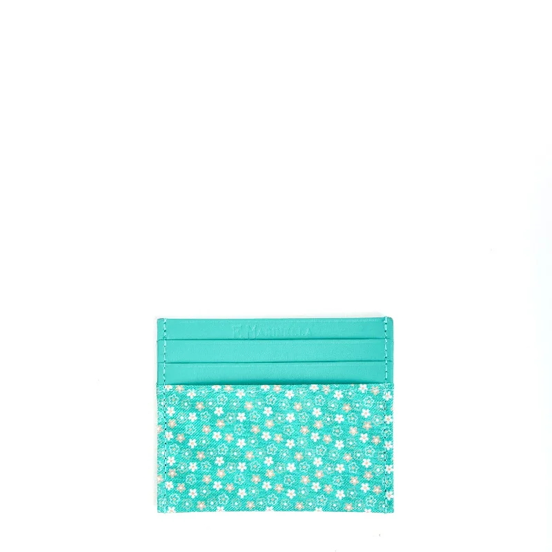 LIGHT GREEN LEATHER AND SILK CREDIT CARD HOLDER