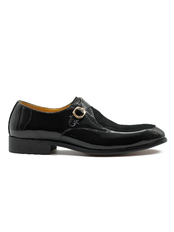 BLACK PATENT LEATHER & SUEDE SINGLE MONK  SHOES