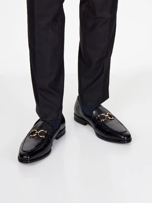 GOLD BUCKLE LOAFERS IN BLACK