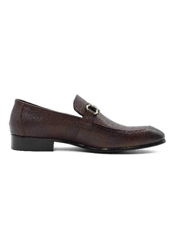 BROWN LEATHER SNAFLE BIT BUCKLE LOAFERS