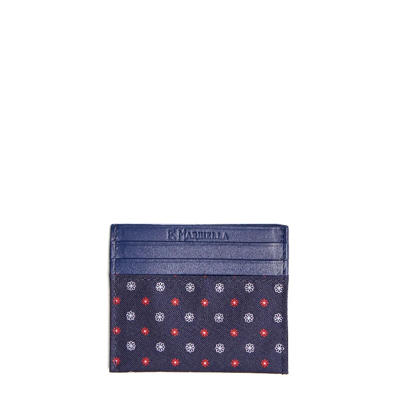 DARK BLUE SILK AND LEATHER CREDIT CARD HOLDER