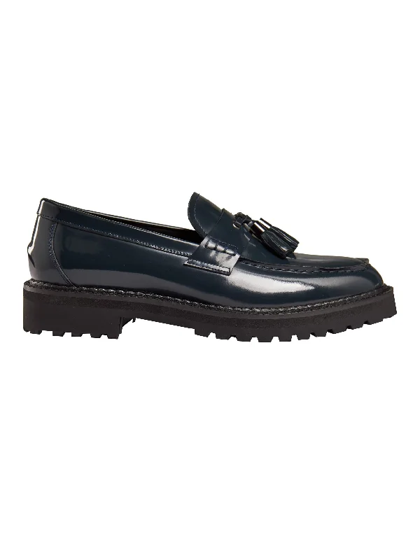 BLUE PATENT LEATHER TASSEL LOAFERS