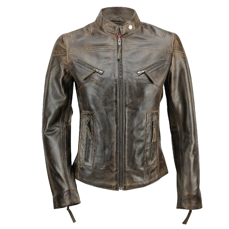 Retro Leather Biker Jacket Brown