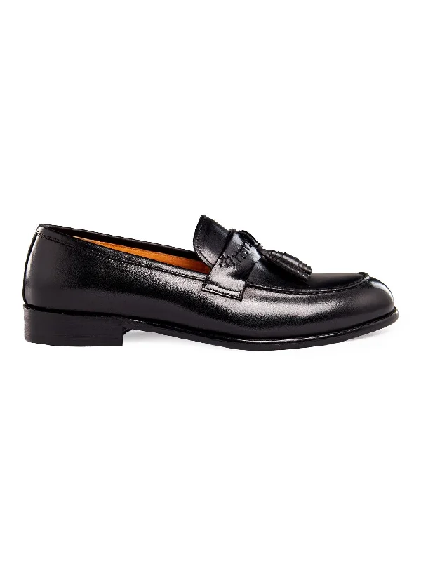 BLACK LEATHER TASSEL LOAFERS