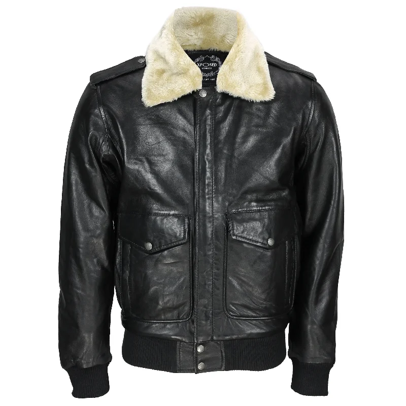 BOMBER BLACK JACKET WITH REMOVABLE FUR