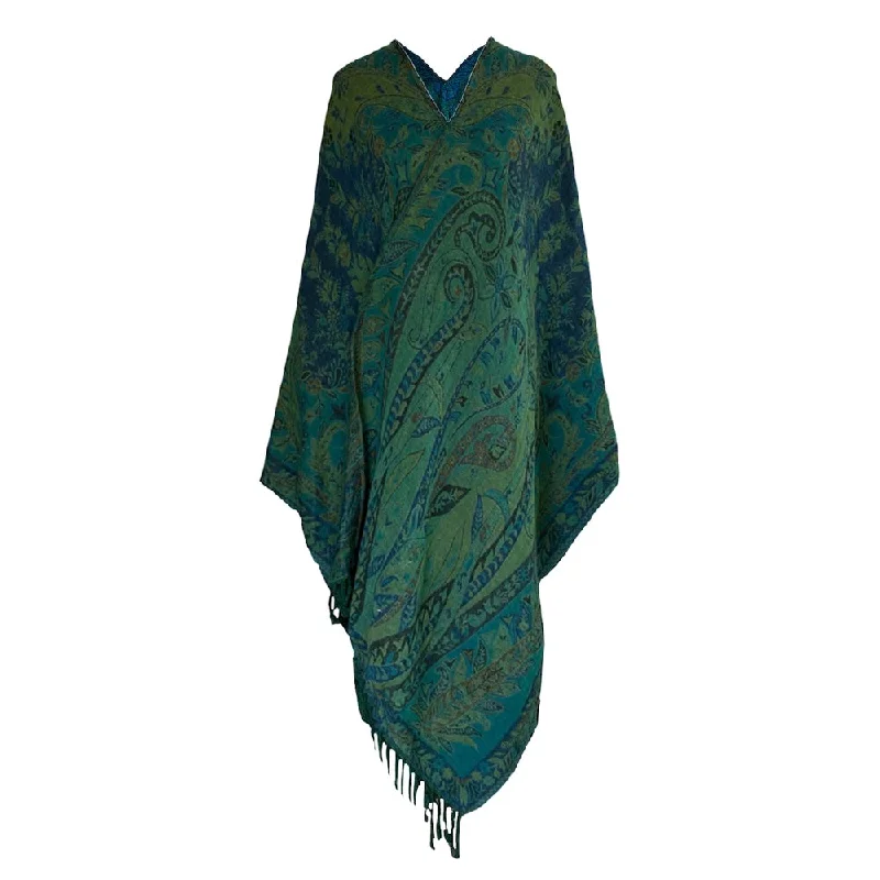 Verde Verdi Paisley Boiled Wool Poncho