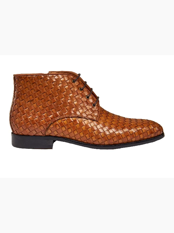 TAN WOVEN LEATHER BOOTS