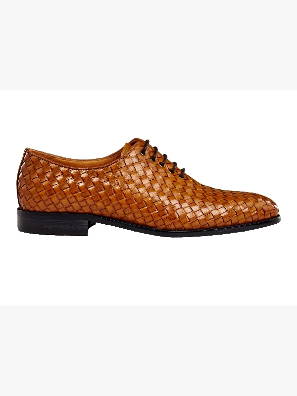 TAN WOVEN LEATHER OXFORDS