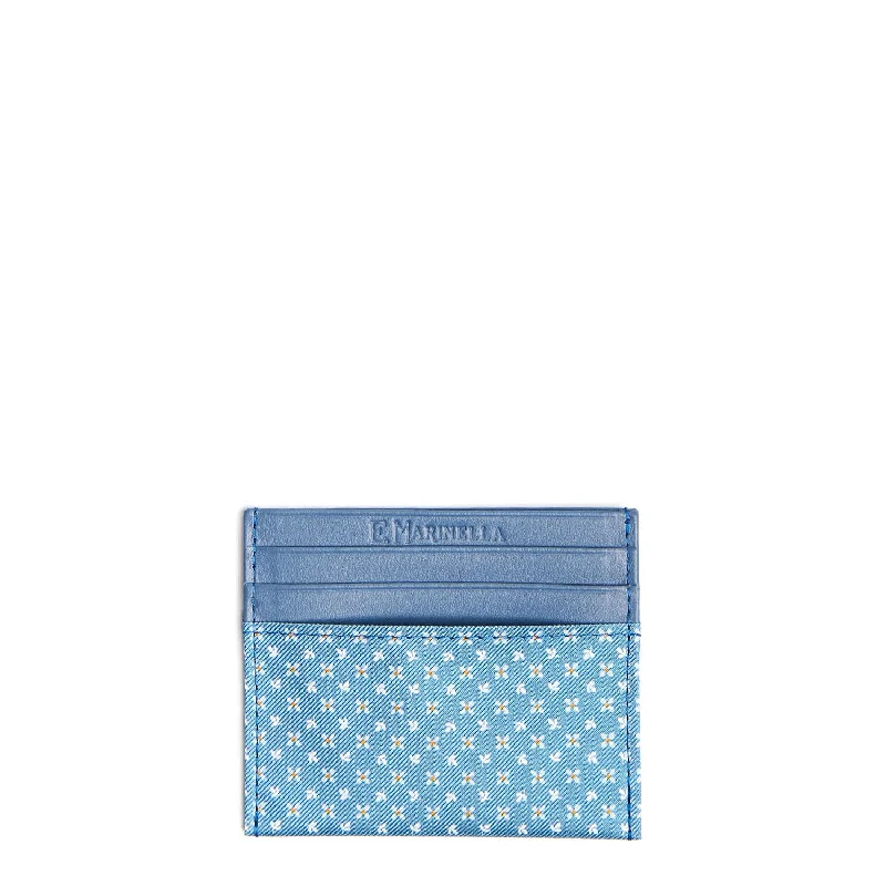 POWDER BLUE LEATHER AND SILK CREDIT CARD HOLDER