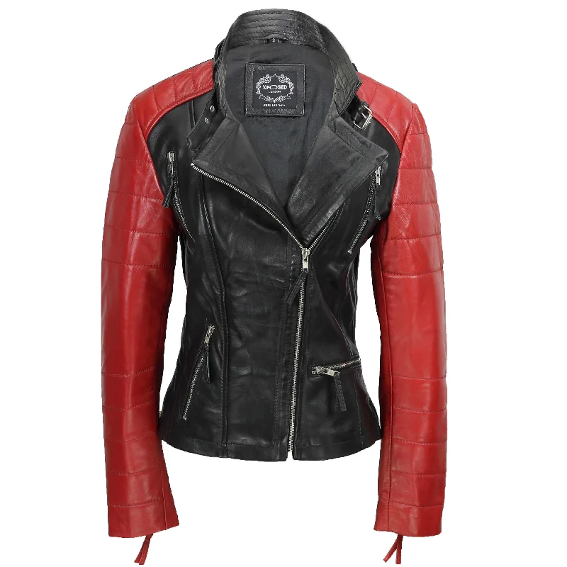 Ladies Black Red Vintage Biker Jacket