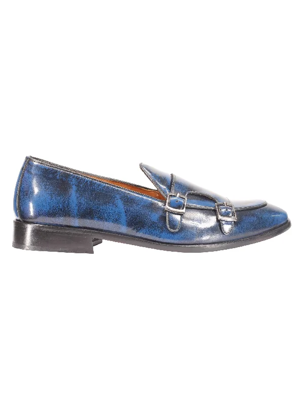 Blue Patent Leather Double Monk Shoes