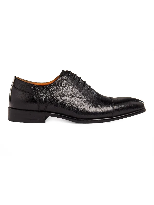 BLACK LEATHER OXFORD LACE UP SHOES