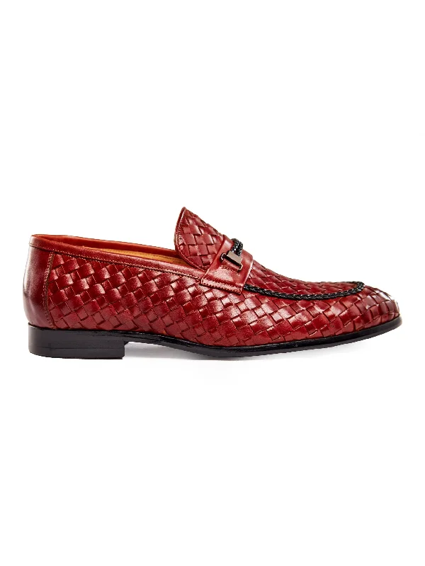 BROWN LEATHER WOVEN LOAFERS