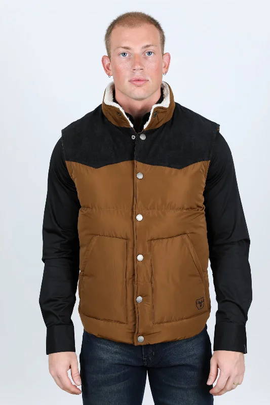 Men's Fur Lined Quilted Puffer Vest - Camel