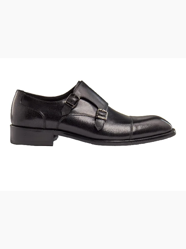 BLACK DOUBLE MONK SHOES