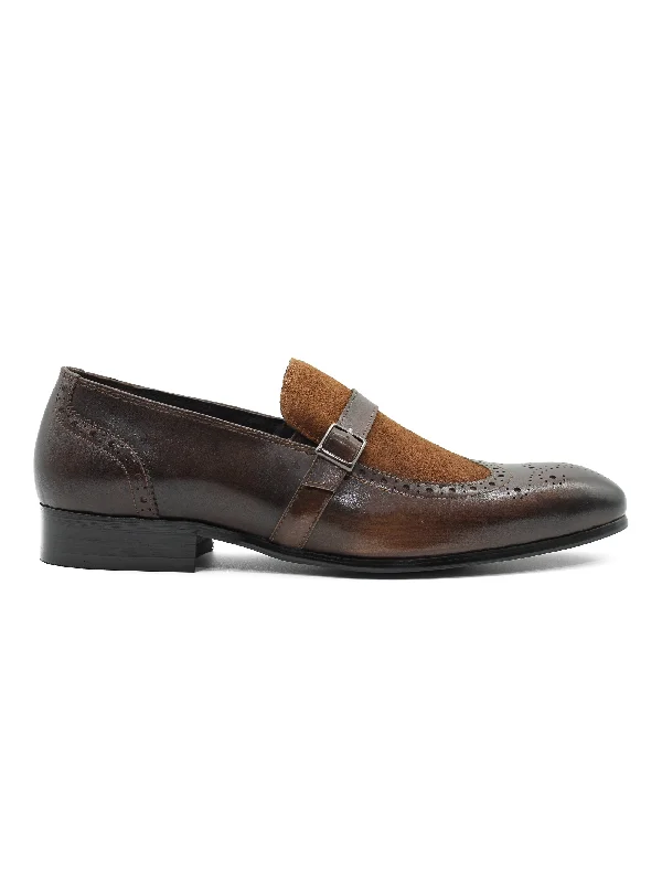 BROWN LEATHER & SUEDE MONK STRAP BROUGES