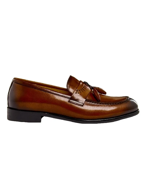 BROWN LEATHER TASSEL LOAFERS