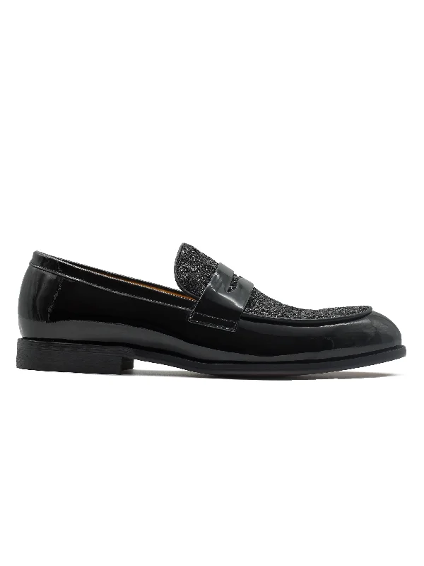 BLACK PATENT LEATHER PENNY LOAFER WITH GLITTER