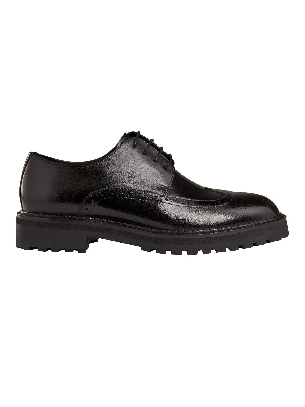 BLACK SEMI BROGUE DERBY SHOES