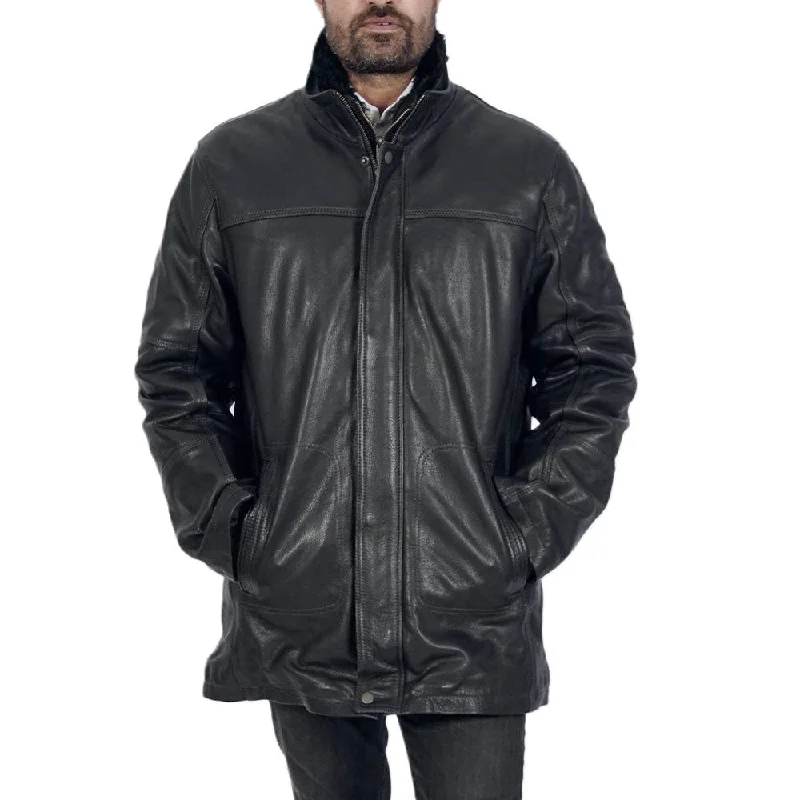 Traper Warm Long Black Leather Jacket