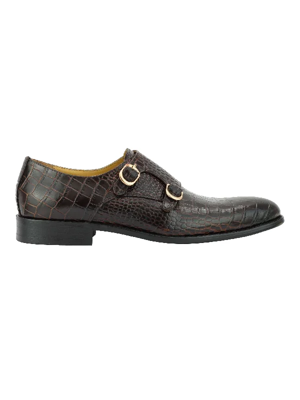 Real Leather Print Brown Loafers