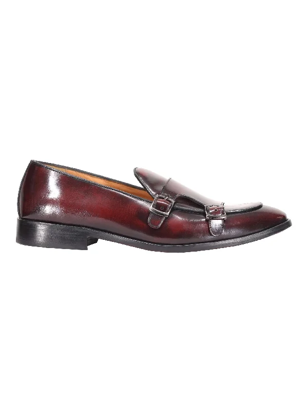 MAROON PATENT LEATHER DOUBLE MONK SHOES