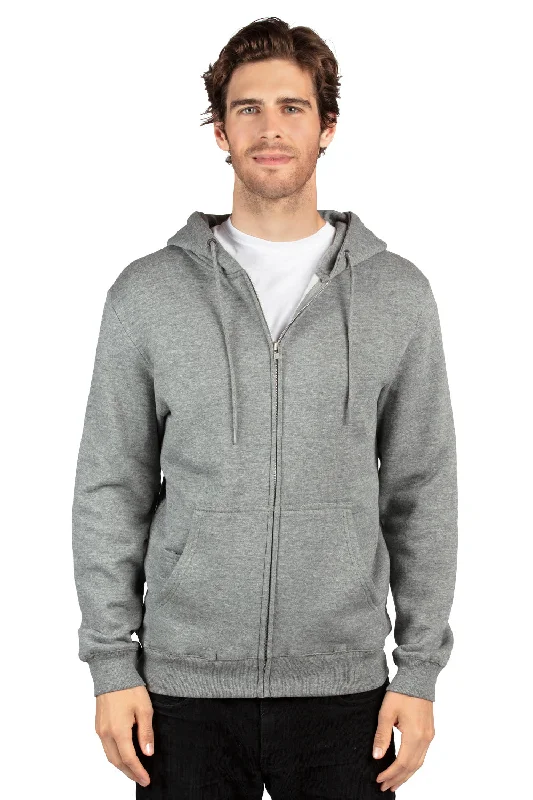 Threadfast Apparel Mens Ultimate Fleece Full Zip Hooded Sweatshirt Hoodie w/ Pockets - Heather Grey