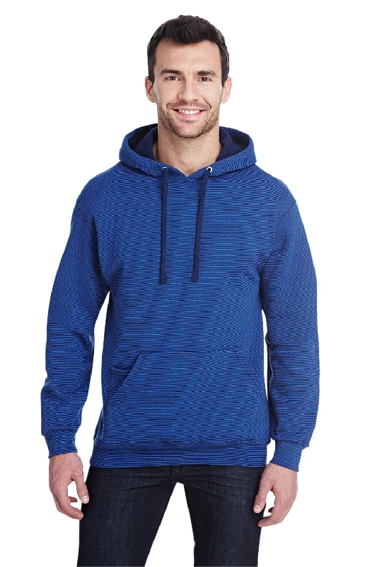 Fruit Of The Loom Mens Softspun Hooded Sweatshirt Hoodie w/ Pouch Pocket - Denim Blue Stripe - Closeout