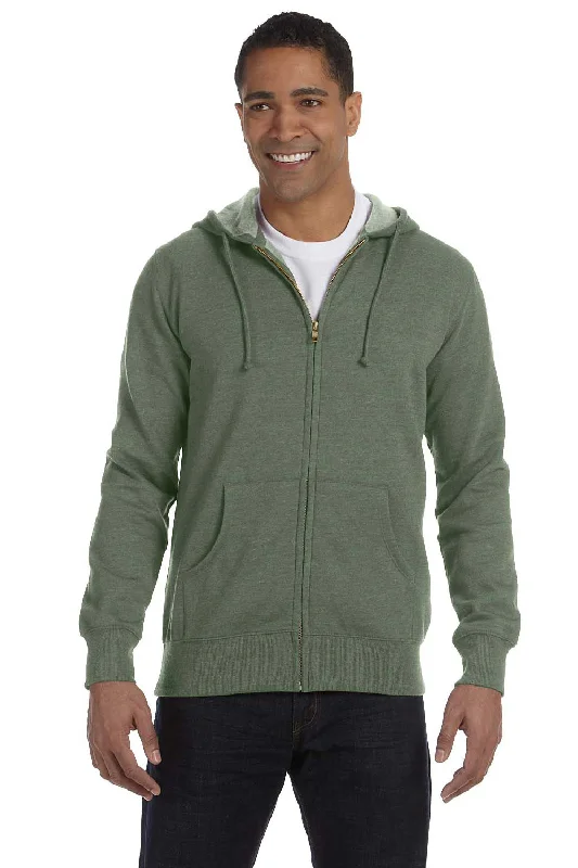 Econscious Mens Heathered Fleece Full Zip Hooded Sweatshirt Hoodie w/ Pockets - Military Green