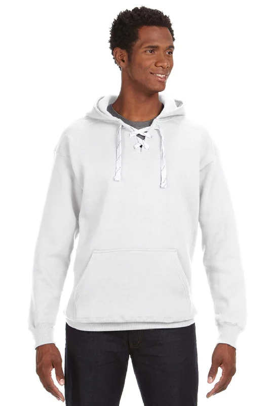 J America Mens Sport Lace Hooded Sweatshirt Hoodie w/ Pouch Pocket - White