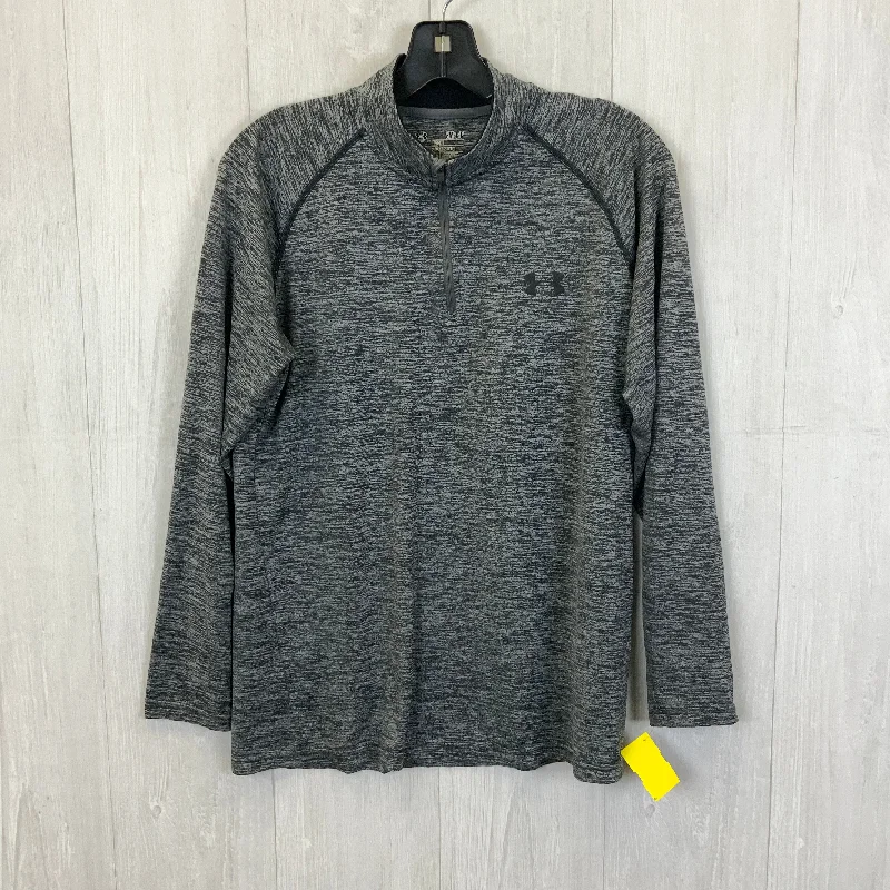 Athletic Top Long Sleeve Collar By Under Armour In Grey, Size: S