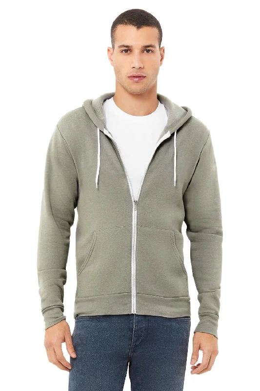 Bella + Canvas Mens Fleece Full Zip Hooded Sweatshirt Hoodie w/ Pockets - Heather Stone