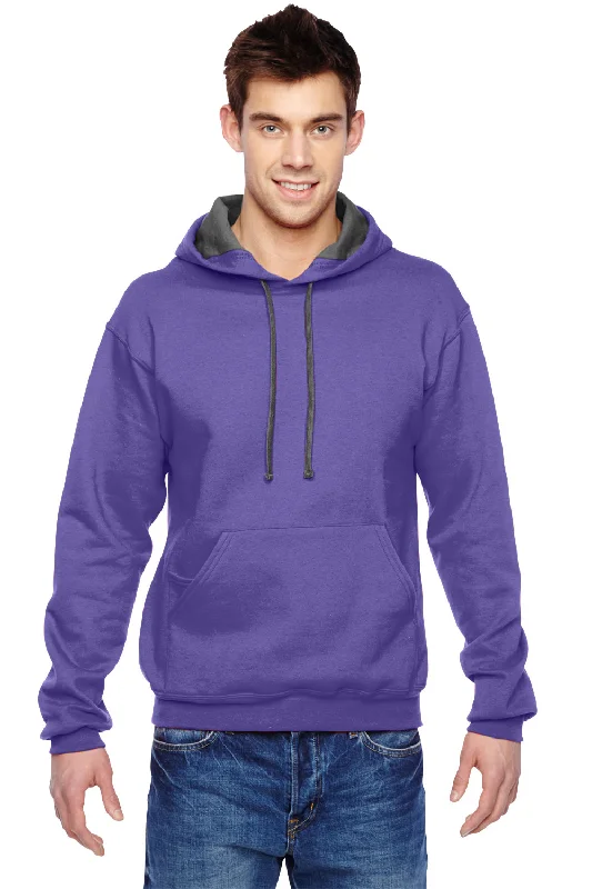 Fruit Of The Loom Mens Softspun Hooded Sweatshirt Hoodie w/ Pouch Pocket - Purple - Closeout