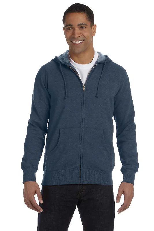 Econscious Mens Heathered Fleece Full Zip Hooded Sweatshirt Hoodie w/ Pockets - Water Blue