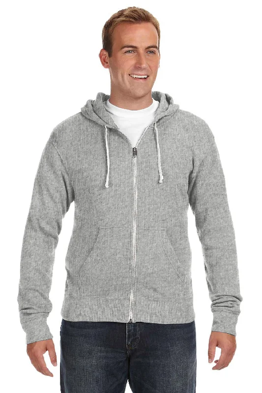 J America Mens Fleece Full Zip Hooded Sweatshirt Hoodie w/ Pockets - Grey