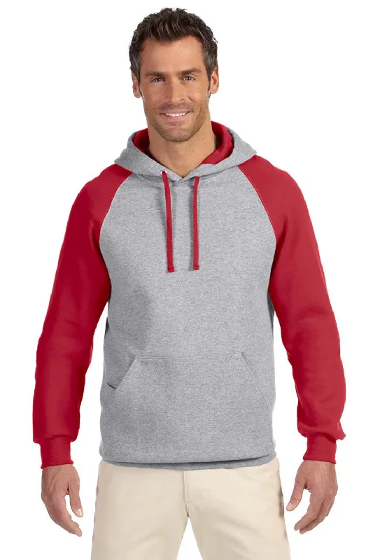 Jerzees Mens NuBlend Pill Resistant Fleece Hooded Sweatshirt Hoodie w/ Pouch Pocket - Oxford Grey/True Red