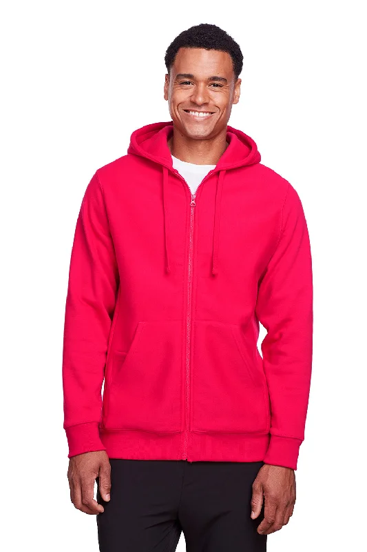 Team 365 Mens Zone HydroSport Fleece Water Resistant Full Zip Hooded Sweatshirt Hoodie w/ Pockets - Red