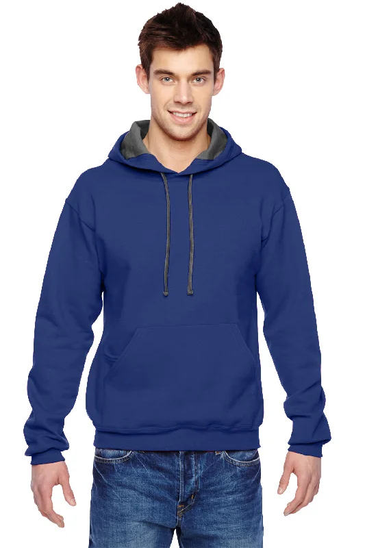 Fruit Of The Loom Mens Softspun Hooded Sweatshirt Hoodie w/ Pouch Pocket - Admiral Blue - Closeout