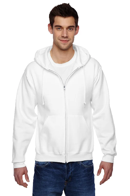 Jerzees Mens Super Sweats NuBlend Pill Resistant Fleece Full Zip Hooded Sweatshirt Hoodie w/ Pockets - White - Closeout