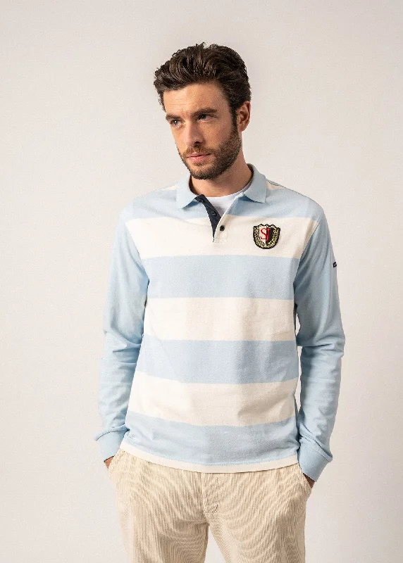 Pierrot Rugby-style Striped Polo Shirt - long sleeves, with SAINT JAMES badge (CIEL/ECUME)