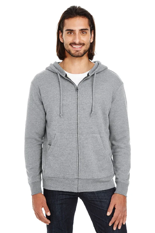 Threadfast Apparel Mens French Terry Full Zip Hooded Sweatshirt Hoodie w/ Pockets - Heather Charcoal Grey - Closeout