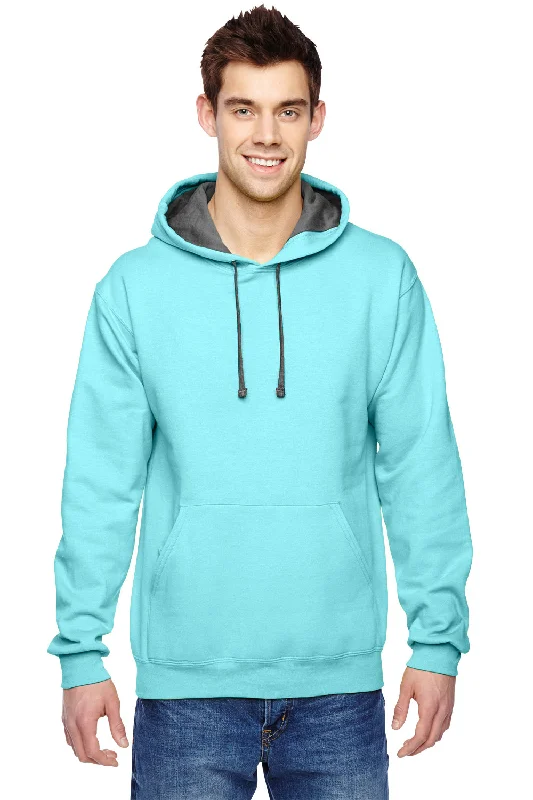 Fruit Of The Loom Mens Softspun Hooded Sweatshirt Hoodie w/ Pouch Pocket - Scuba Blue - Closeout