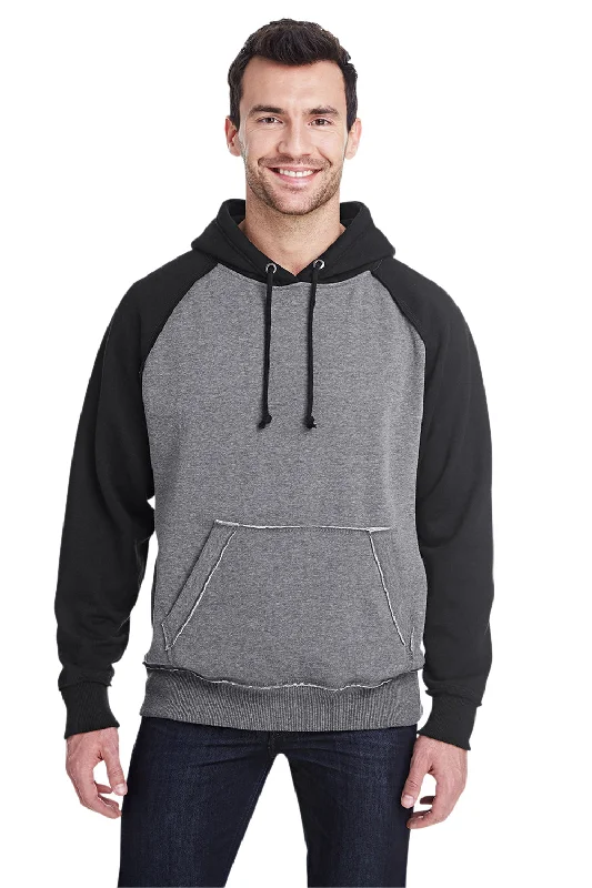 J America Mens Vintage Heather Hooded Sweatshirt Hoodie w/ Pouch Pocket - Smoke Grey/Black