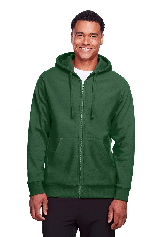 Team 365 Mens Zone HydroSport Fleece Water Resistant Full Zip Hooded Sweatshirt Hoodie w/ Pockets - Dark Green