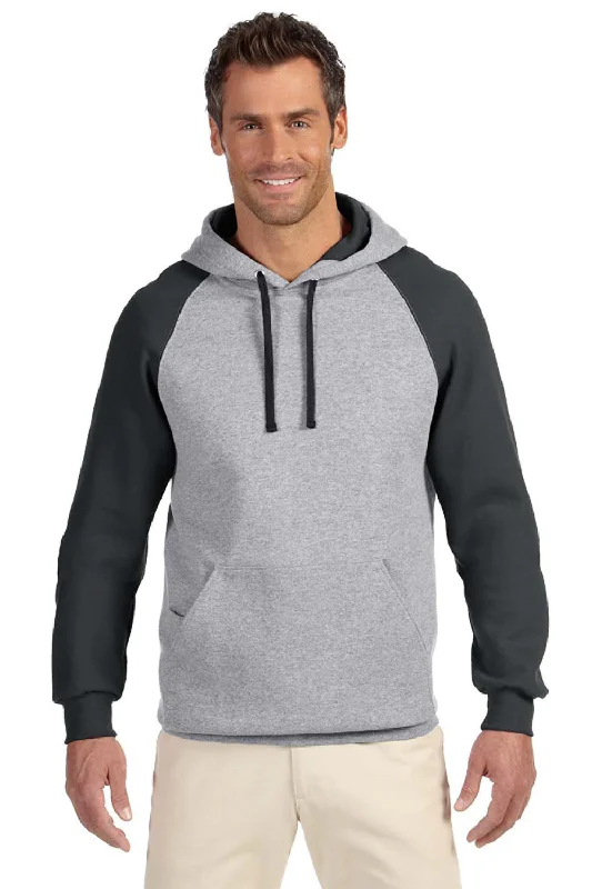 Jerzees Mens NuBlend Pill Resistant Fleece Hooded Sweatshirt Hoodie w/ Pouch Pocket - Oxford Grey/Black