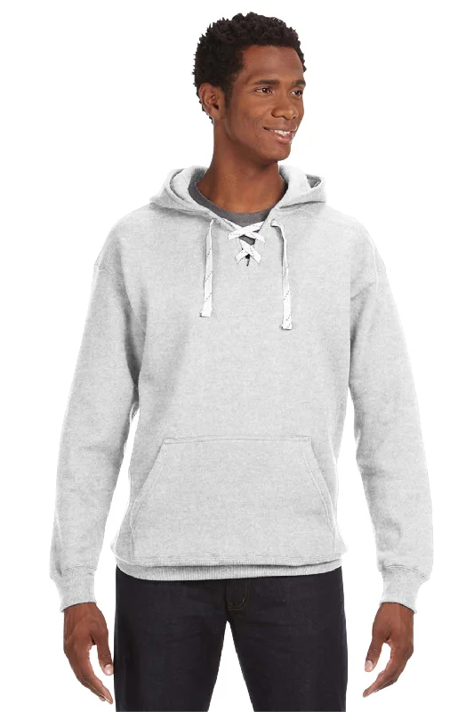 J America Mens Sport Lace Hooded Sweatshirt Hoodie w/ Pouch Pocket - Ash Grey