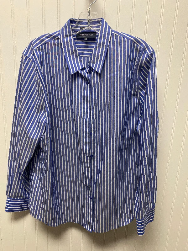 Top Long Sleeve By Jones New York In Blue & White, Size: Xl