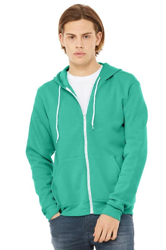 Bella + Canvas Mens Fleece Full Zip Hooded Sweatshirt Hoodie w/ Pockets - Teal Blue